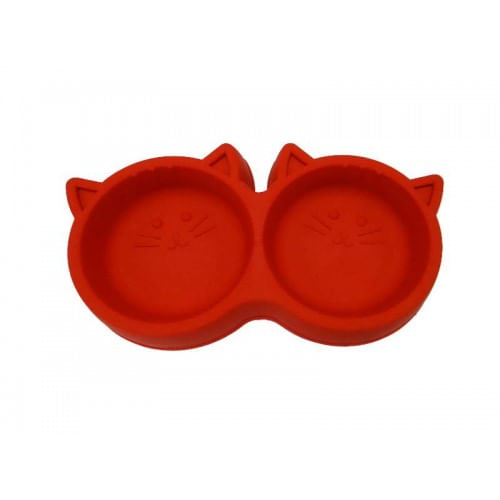 Comedouro Duplo para Gatos Pet Injet Luxo Vermelho