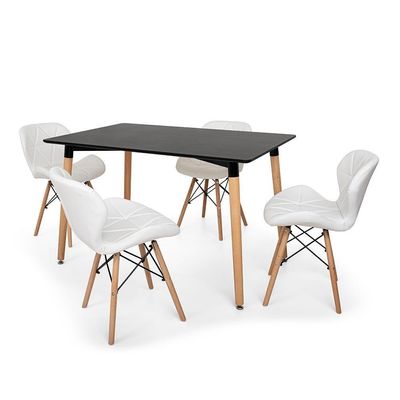 Conjunto Mesa Jantar Eiffel Preta e 04 Cadeiras Slim Branca