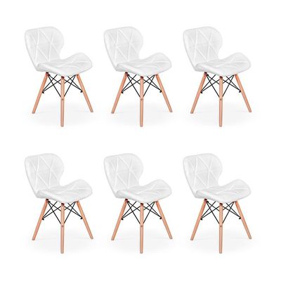 Conjunto 06 Cadeiras Charles Eames Eiffel Slim Wood Branca