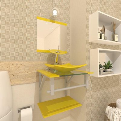 Gabinete de Vidro 40cm AC com Cuba Quadrada e Torneira Ibiza