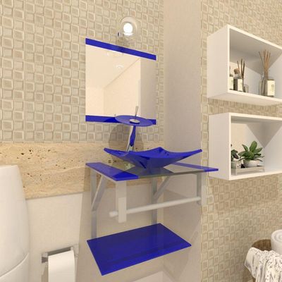 Gabinete de Vidro 40cm c/ Cuba Quadrada e Torneira Ibiza