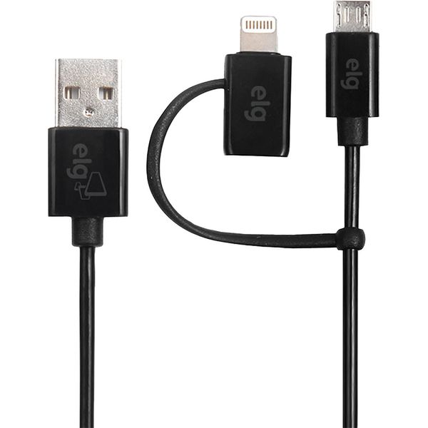 Cabo Micro USB com Adaptador Lightning 1m ELG M8510 Preto