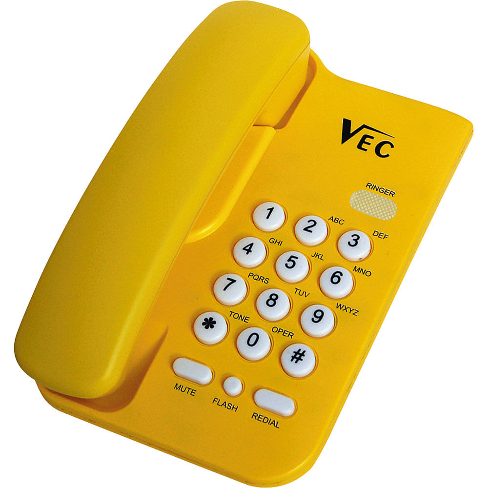 Telefone com Bloqueador Vec KXT3026 Amarelo Casa e Video Telefone com Bloqueador Vec KXT3026 Amarelo Casa e Video