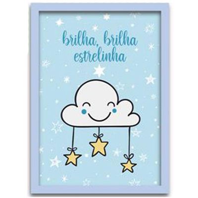 Conjunto Quadros Decorativos 4 Peças Menino Estrelinha Titulo Moldura Azul Clara
