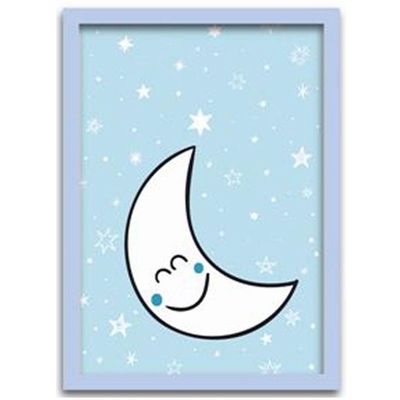 Conjunto Quadros Decorativos 4 Peças Menino Estrelinha Titulo Moldura Azul Clara