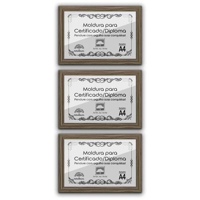 Kit 3 Certificados/Diplomas A4 Com Tela De Acetato E Mdf Titulo Moldura Madeira