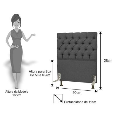 Cabeceira Cama Box Solteiro 90Cm Cristal Linho Cinza