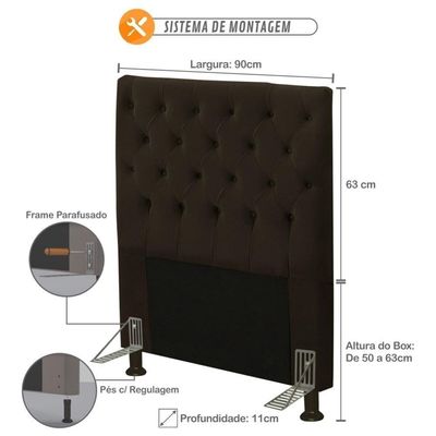 Cabeceira Cama Box Solteiro 90Cm Cristal Suede Chocolate