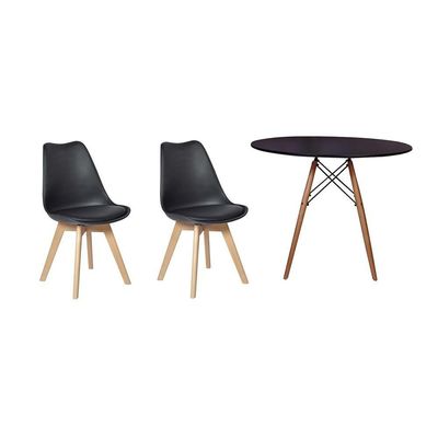 Conjunto Mesa Jantar Eiffel Preta e 02 Cadeiras Leda Preta