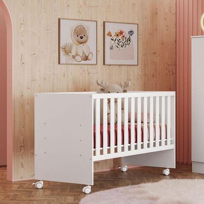 Quarto De Bebê Duda 4 Portas E Berço Nacional Doce Sonho 3540 Branco Brilho Com Colchão Ortobom