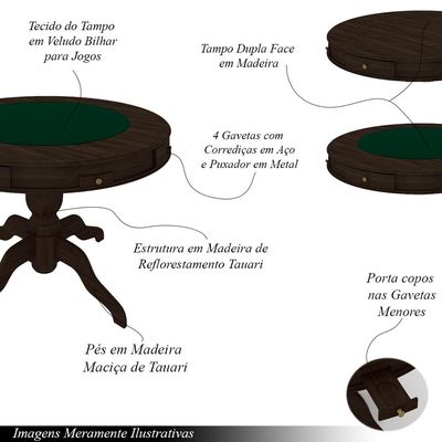Conjunto Mesa de Jogos Carteado Bellagio Tampo Reversível e 4 Cadeiras Madeira Poker Base Estrela Veludo Verde/Capuccino G42 - Gran Belo
