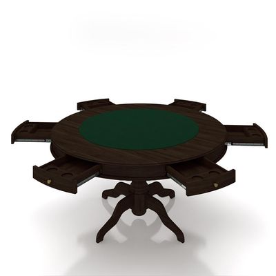 Conjunto Mesa de Jogos Carteado Bellagio Tampo Reversível Verde e 6 Cadeiras Madeira Poker Base Estrela Linho Cinza/Capuccino G42 - Gran Belo