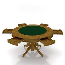 Conjunto Mesa de Jogos Carteado Bellagio Tampo Reversível Verde e 6 Cadeiras Madeira Poker Base Estrela Linho OffWhite/Mel G42 - Gran Belo