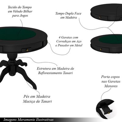 Conjunto Mesa de Jogos Carteado Bellagio Tampo Reversível e 4 Cadeiras Madeira Poker Base Estrela PU Bege/Preto G42 - Gran Belo