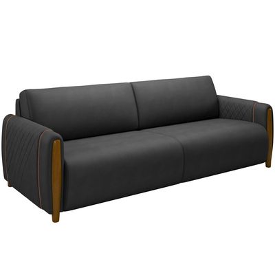 Kit Sofá 3 Lugares Sala Estar 223 Com Poltrona Flora Pés Madeira M03 Couríssimo Preto - Lyam Decor