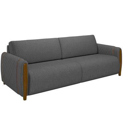 Kit Sofá 03 Lugares Sala Estar 223cm Com 02 Poltronas Flora Pés Madeira M03 Linho Chumbo - Lyam Decor