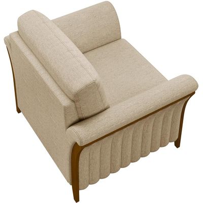 Kit 02 Poltronas Para Sala De Estar Decorativas Base Fixa Stefan M03 Linho Bege Escuro - Lyam Decor