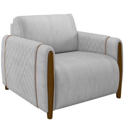 Kit 02 Poltronas Para Sala De Estar Pés De Madeira Base Fixa Flora M03 Veludo Cinza - Lyam Decor