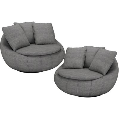 Kit 02 Poltronas Para Sala De Estar Decorativa Giratória Kira M03 Linho Cinza - Lyam Decor