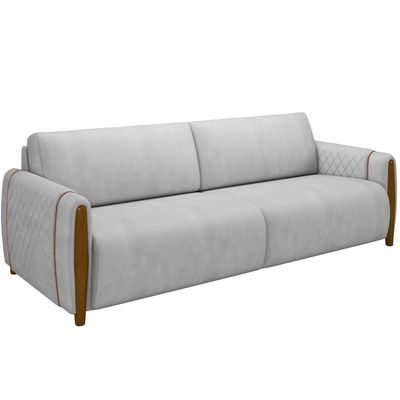 Kit Sofá 03 Lugares Sala Estar 223cm Com Poltrona Flora Pés De Madeira M03 Veludo Cinza - Lyam Decor
