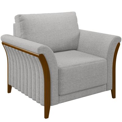 Kit Sofá 03 Lugares Sala Estar 222cm Com 02 Poltronas Stefan Pés Madeira M03 Linho Cinza - Lyam Decor