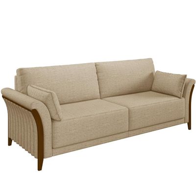 Kit Sofá 3 Lugares Sala Estar 222 Com Poltrona Stefan Pés Madeira M03 Linho Bege Escuro - Lyam Decor