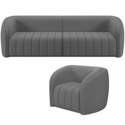 Kit Sofá 5 Lugares Para Sala de Estar 332 cm Com 01 Poltrona Lazio M03 Veludo Cinza - Lyam Decor