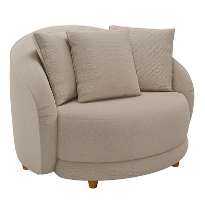 Kit 02 Poltronas Decorativa Sala De Estar Base Fixa De Madeira Witta M03 Linho Cru - Lyam Decor