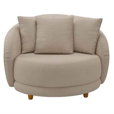 Kit 02 Poltronas Decorativa Sala De Estar Base Fixa De Madeira Witta M03 Linho Cru - Lyam Decor