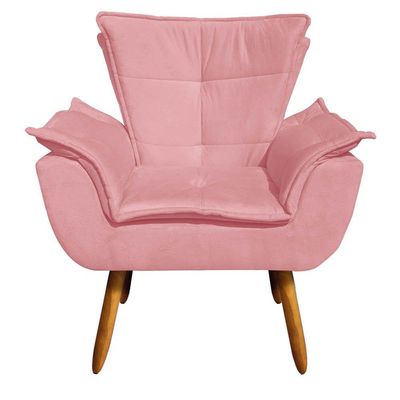 Kit 02 Poltronas Opala Suede Rose Pés Palito Castanho Drossi