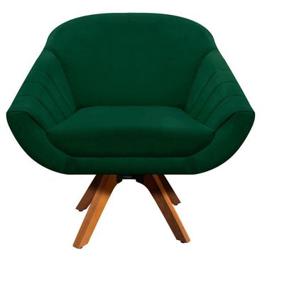 Poltrona Giratória Giovana Suede Base Madeira Drossi Verde