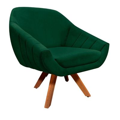Poltrona Giratória Giovana Suede Base Madeira Drossi Verde