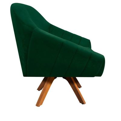 Poltrona Giratória Giovana Suede Base Madeira Drossi Verde