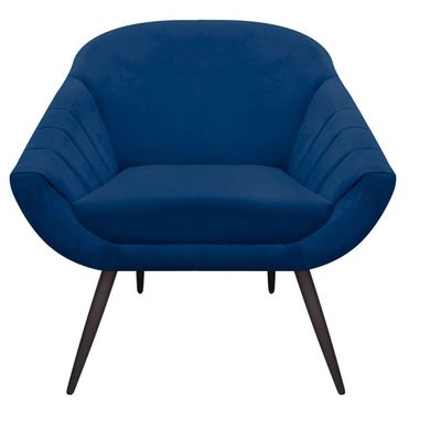 Kit 02 Poltronas Giovana Suede Azul Marinho Pés Palito Ferro