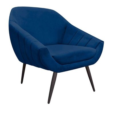 Kit 02 Poltronas Giovana Suede Azul Marinho Pés Palito Ferro