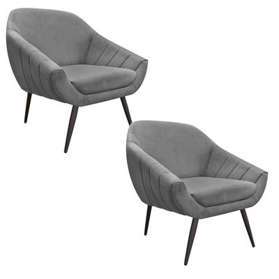Kit 02 Poltronas Giovana Suede Grafite Pés Palito Ferro