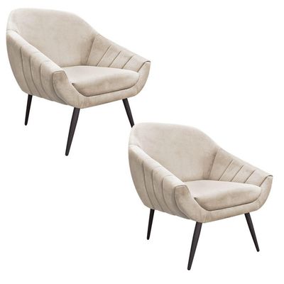 Kit 02 Poltronas Giovana Suede Bege Pés Palito Ferro Drossi