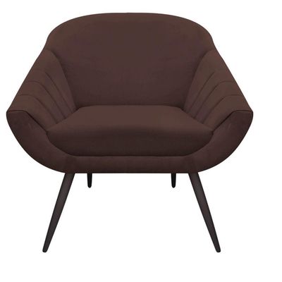Kit 02 Poltronas Giovana Suede Marrom Pés Palito Ferro