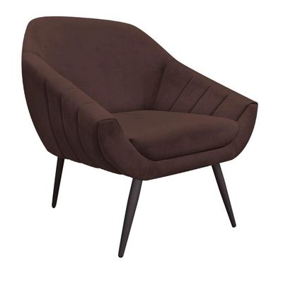 Kit 02 Poltronas Giovana Suede Marrom Pés Palito Ferro