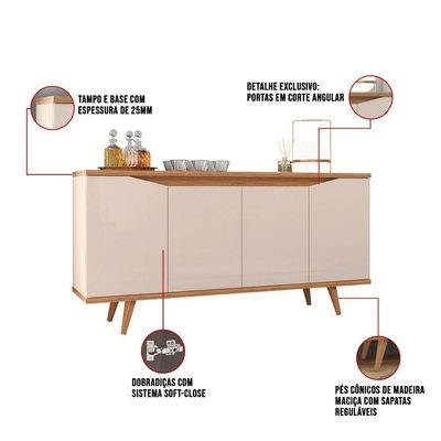 Aparador Buffet 4 Portas Kira Cor Off White E Noce