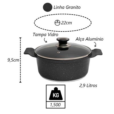 Caçarola Panela Granito Antiaderente Gourmet Javali AA 22cm