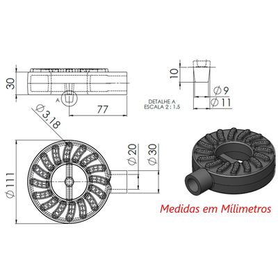 Queimador Alta Pressão Chuveiro Fogão Industrial Ferro 11cm