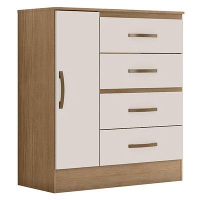 Guarda Roupa Casal 6 Portas E Cômoda 4 Gavetas 01 Porta Lite Nature Off White - Móveis Leão