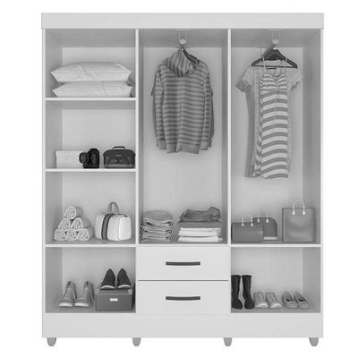 Guarda Roupa Casal 6 Portas E Cômoda 4 Gavetas 01 Porta Lite Nature Off White - Móveis Leão