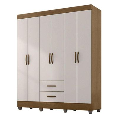 Guarda Roupa Casal 6 Portas E Cômoda 4 Gavetas 01 Porta Lite Nature Off White - Móveis Leão