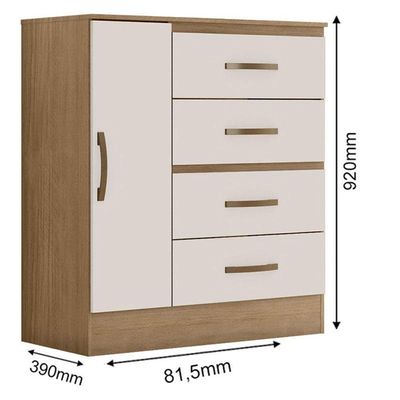 Guarda Roupa Casal 6 Portas E Cômoda 4 Gavetas 01 Porta Lite Nature Off White - Móveis Leão
