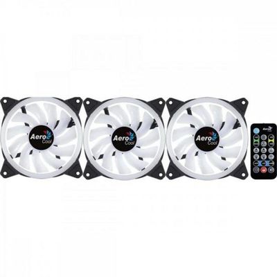 Kit 3 Coolers Duo 12 Pro Argb + Hub + Controle Aerocool