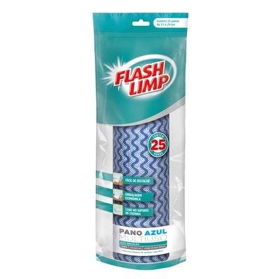 Rolo Pano Azul Multiuso 25 Peças Flash Limp
