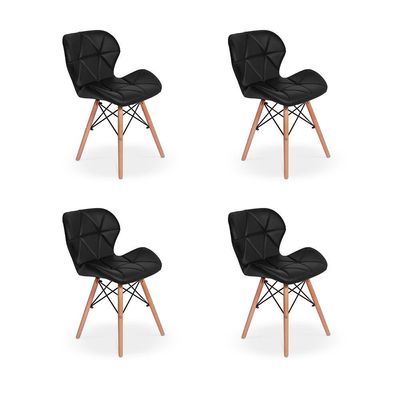 Kit 04 Cadeiras Slim Estofada Charles Eames Eiffel Preta