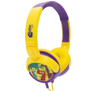 Fone-de-Ouvido-com-Alca-Kids-Dino-OEX-HP300-Amarelo-e-Roxo